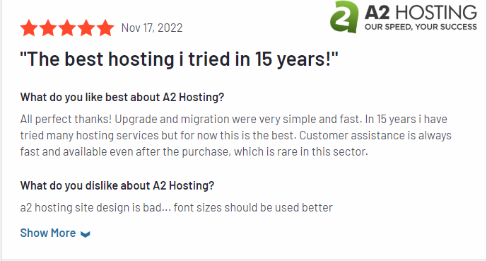 A2 Hosting Review on G2 4