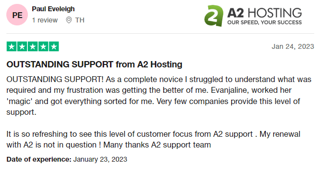 A2 Hosting Trustpilot Review 2