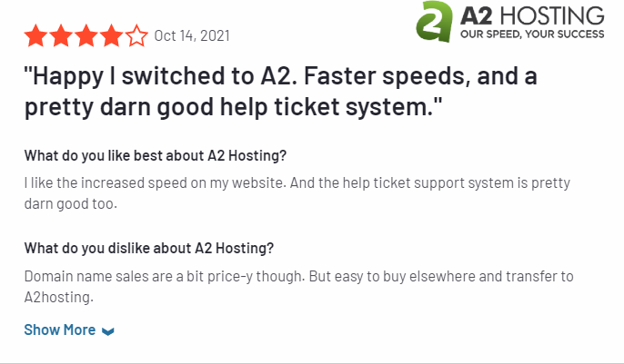 A2 Hosting Review on G2 6