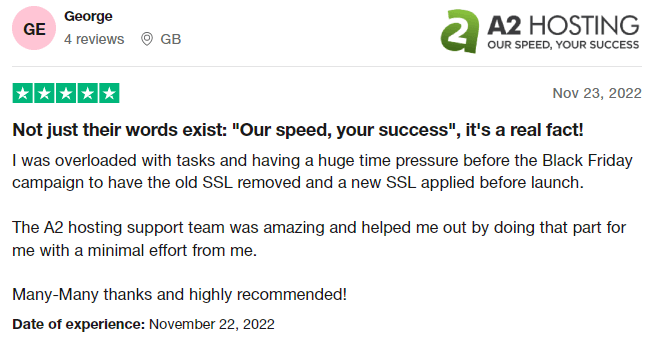 A2 Hosting Trustpilot Review 7