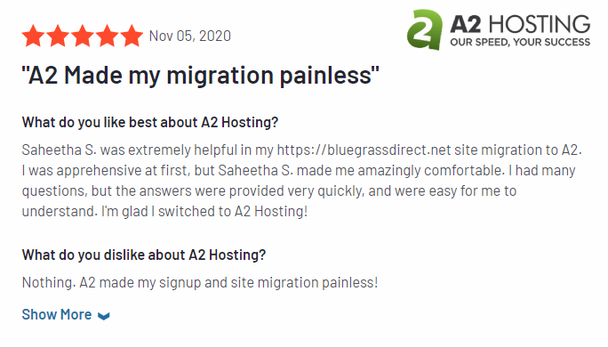 A2 Hosting Review on G2 8