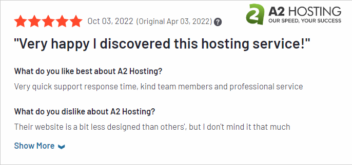 A2 Hosting Review on G2 5