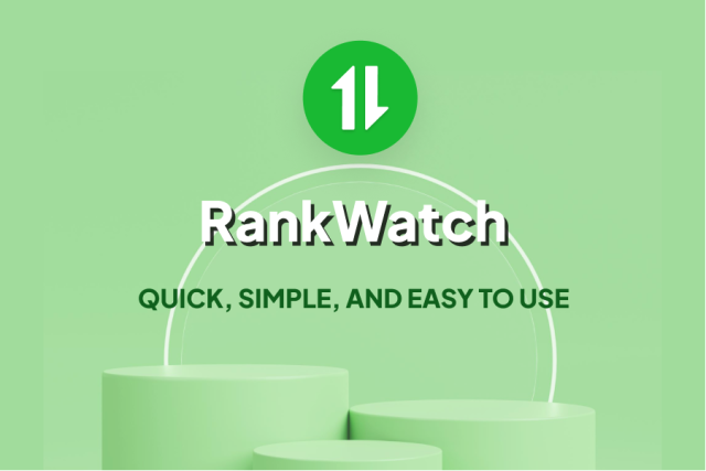 緑の背景にRankWatch QUICK, SIMPLE, AND EASY TO USEとロゴが書かれている