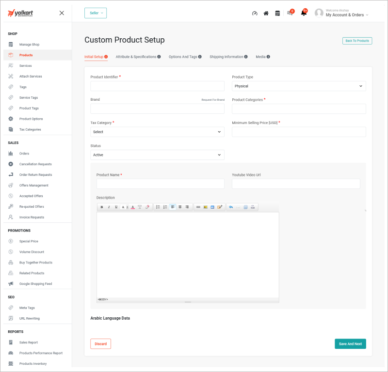 Tableau de bord du vendeur dans Yo!Kart B2B