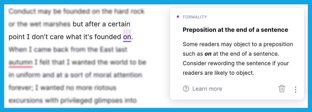 Grammarly a suggéré une modification de "livraison" violette