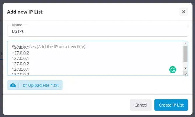 aggiungere liste ip su adoperator 2