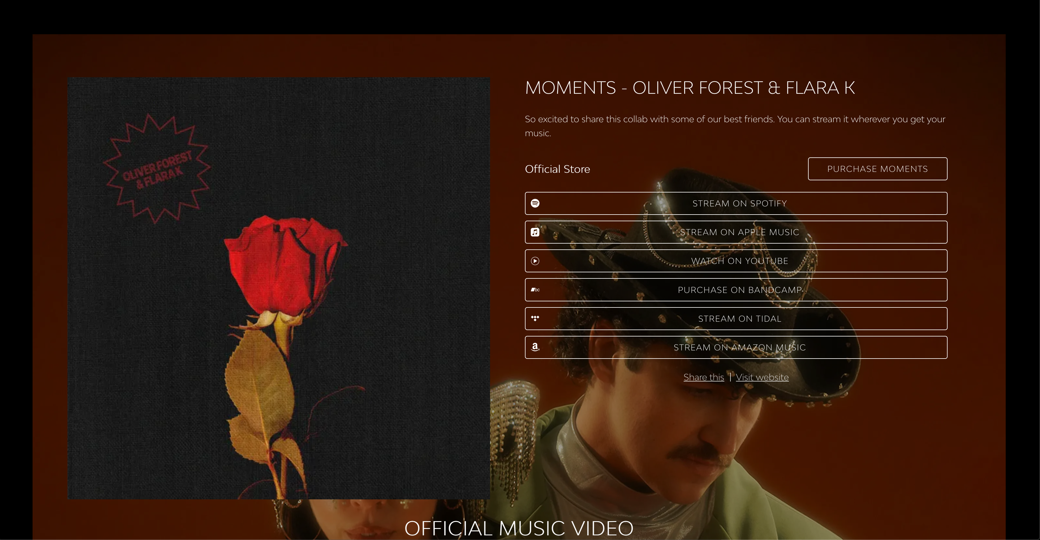 Captura de tela dos smartlinks do álbum para lançamento pelos artistas Oliver Forest e Flara K