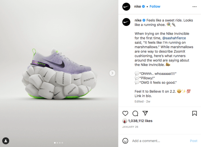 foto produk Nike baru terungkap di carousel instagram