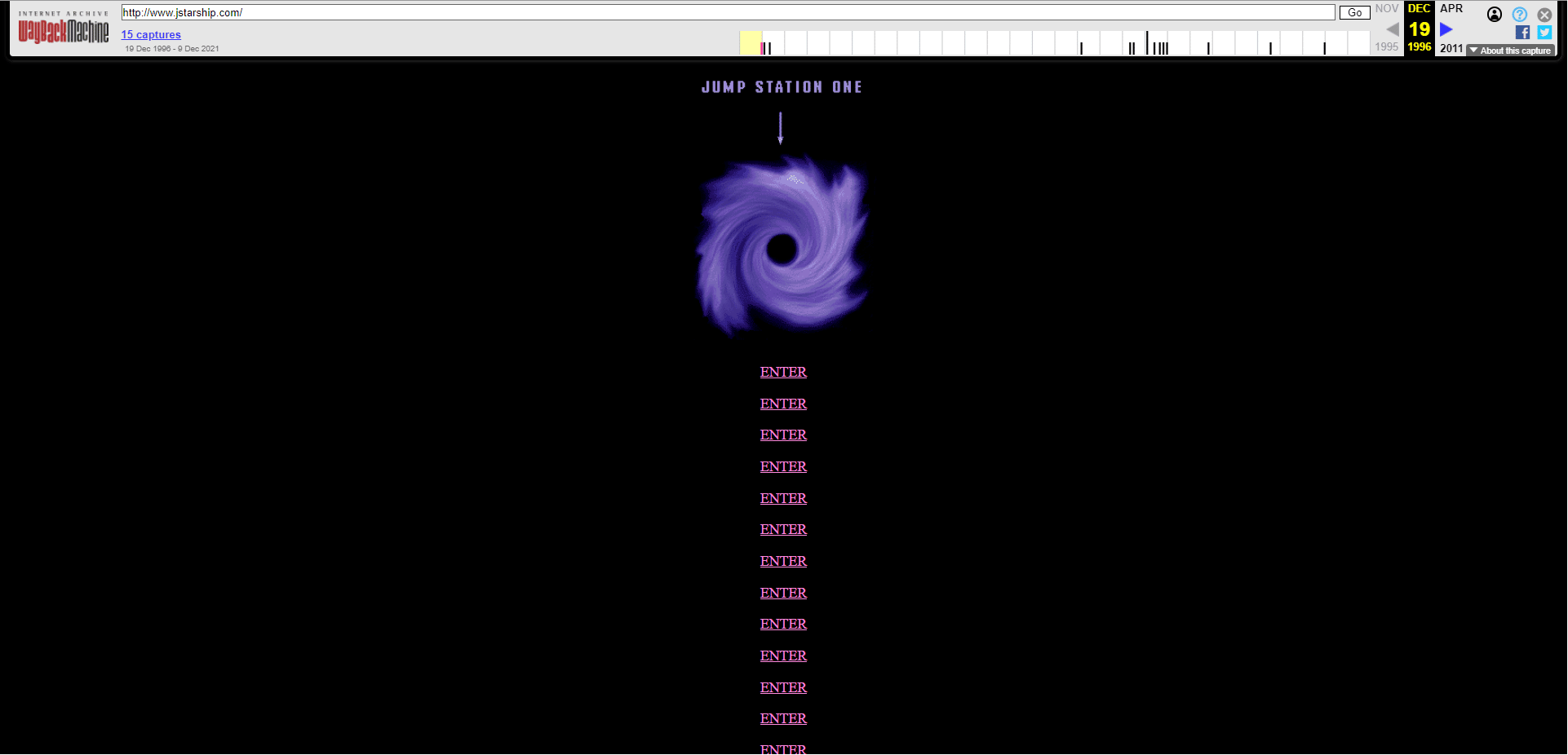 1996 年のジェファーソン宇宙船のウェブサイト