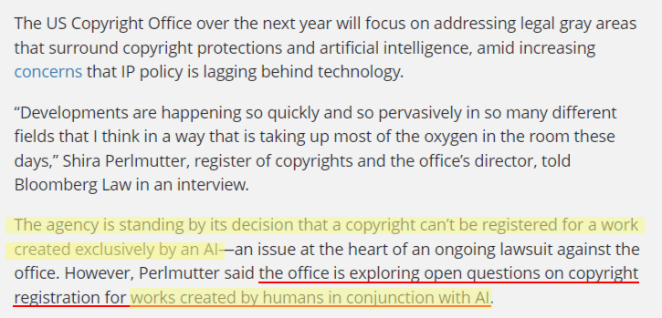 posición de la oficina de derechos de autor de los estados unidos sobre derechos de autor y ai