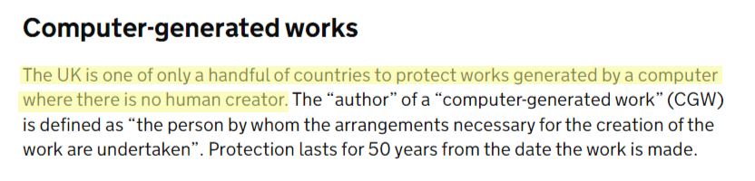 Reino Unido. los derechos de autor protegen el contenido de ai sin autor humano