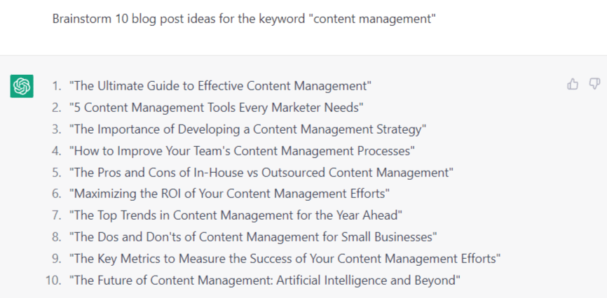 chatgpt führt Brainstorming-Ideen für Blog-Themen durch