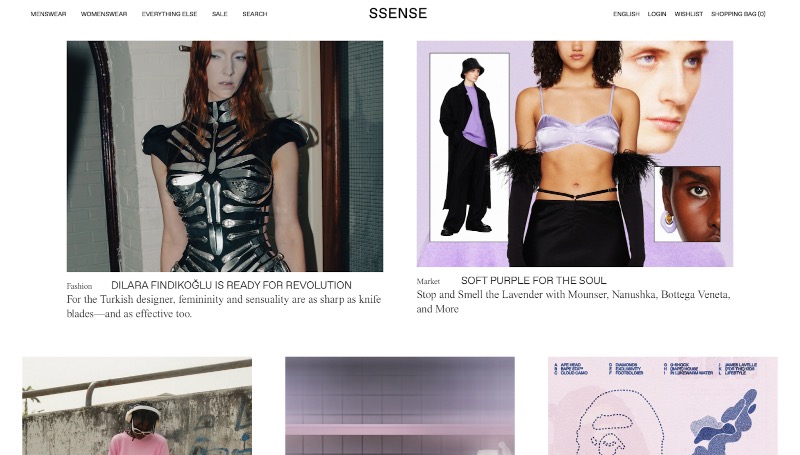 SSENSE 패션 전자상거래 브랜딩 예시