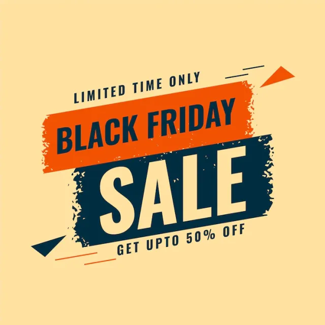 Sfondo arancione con testo "SOLO A TEMPO LIMITATO SALDI BLACK FRIDAY RICEVI FINO AL 50% DI SCONTO".