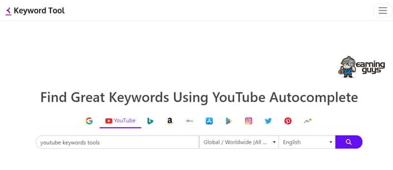 KeywordTool Ricerca per parole chiave su YouTube