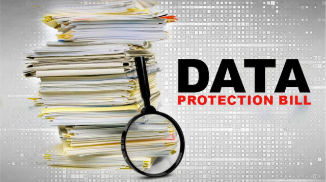 diretório de arquivos e lupa com o texto 'DATA PROTECTION BILL' demonstrando disposições relevantes da lei de proteção de dados