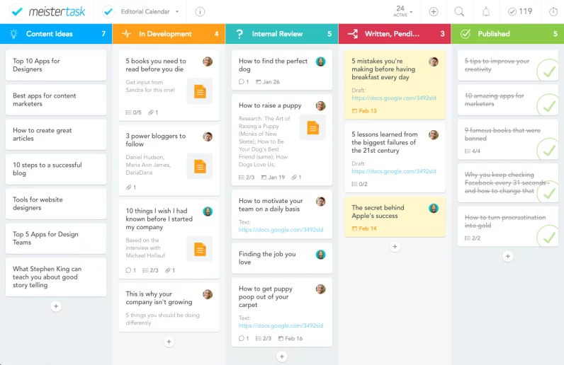 An example of a well-scheduled editorial content that focuses on the entire lifecycle of content from idea to publication.