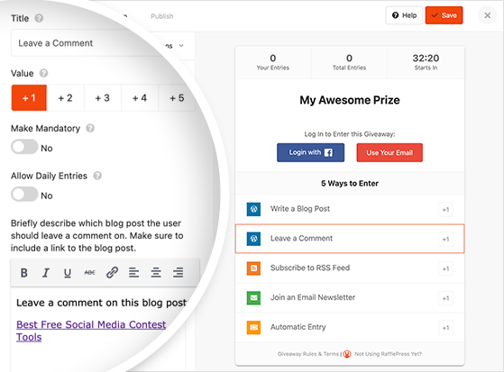 Leave a blog comment giveaway entry