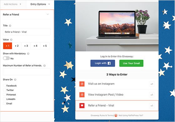 rafflepress refer a friend giveaway action