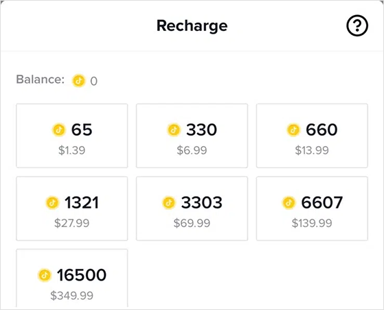 TikTok Promote recharge coins