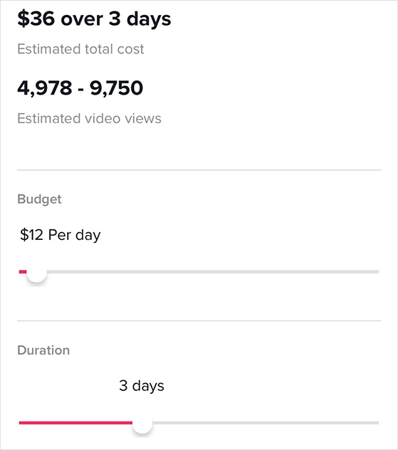 TikTok Promote ad spend settings