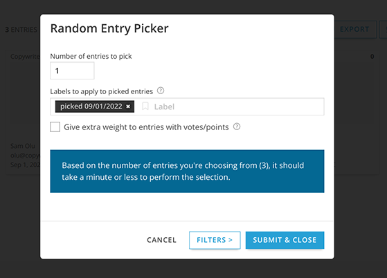 ShortStack random winner picker