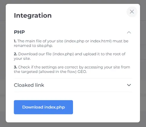 integrare php pe cloaking house