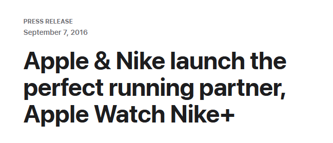 Screenshot der Apple Nike Partnership Press Release
