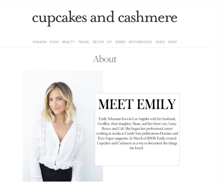 Captura de pantalla del sitio web: Cupcakes and Cashmere