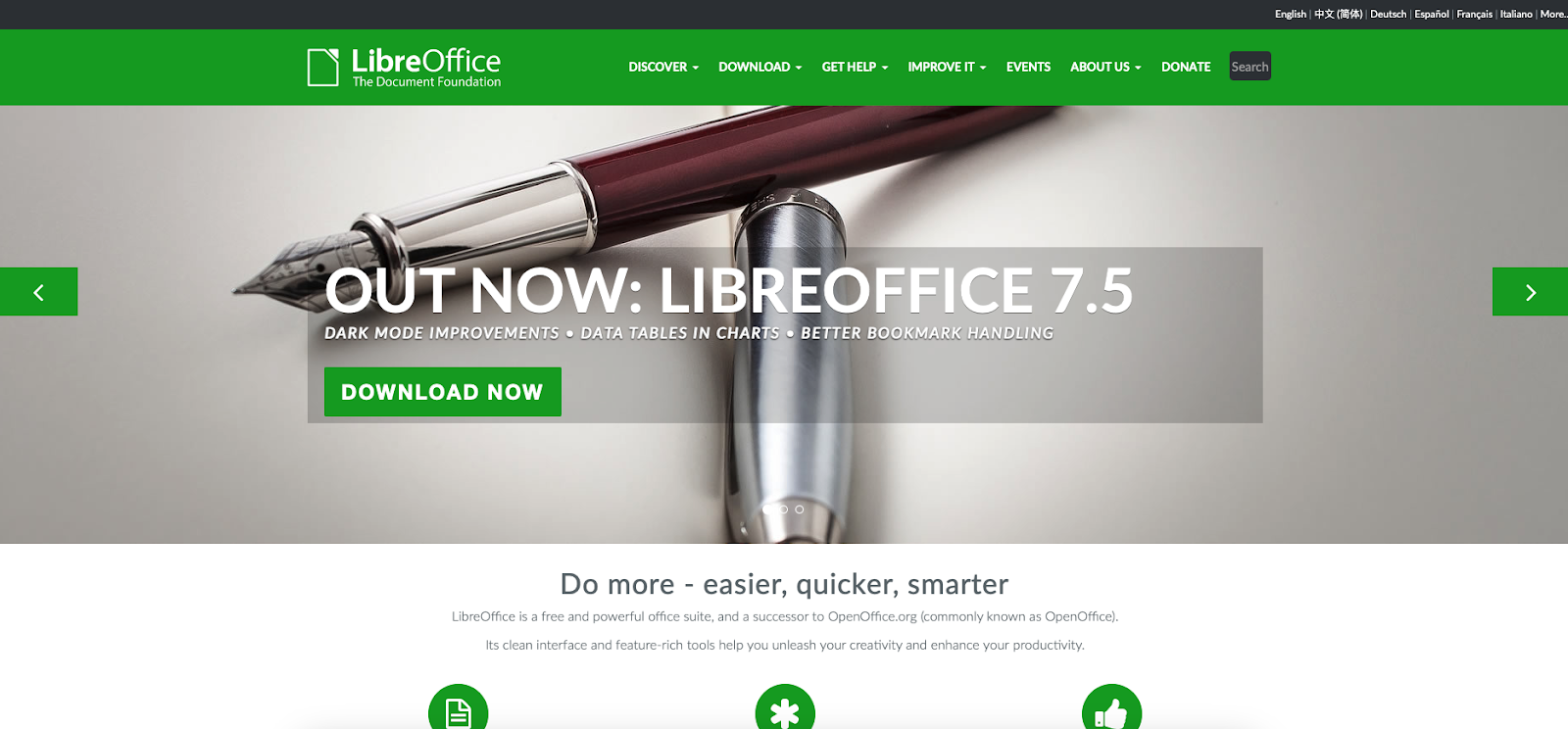 Cuplikan layar beranda LibreOffice