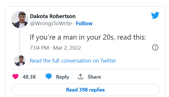 Tweet viral de Dakota Robertson com título cativante