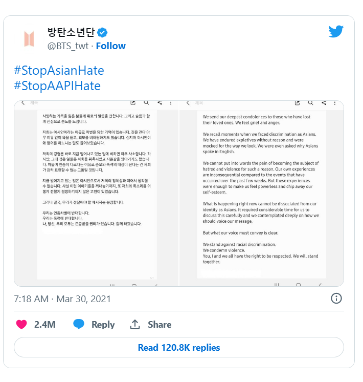 Tweetul viral al BTS care susține o cauză