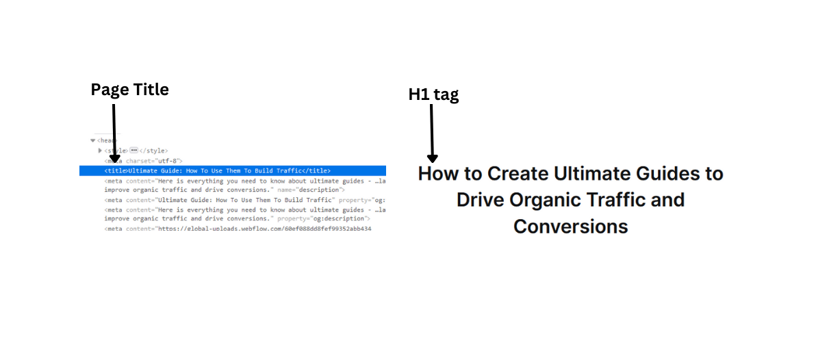 ページ タイトルと h1 タグの違いのスクリーンショット