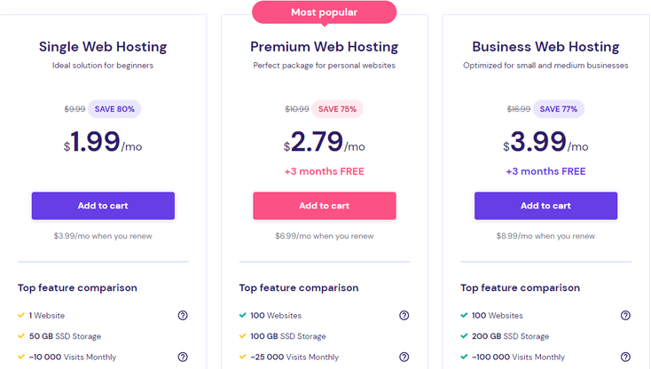 Hostinger shared pricing