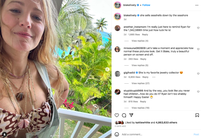 blake lively pe postarea pe instagram