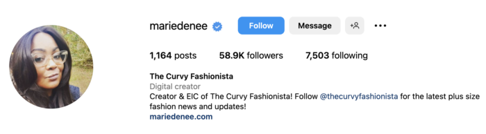 mariedenee micro-influencer captură de ecran profil instagram