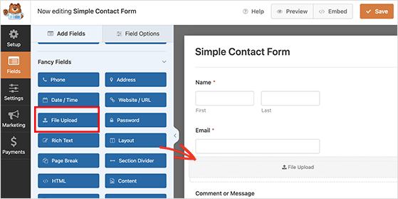 WPForms file upload form field