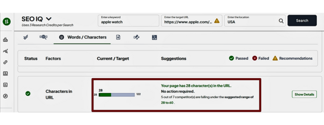 คำแนะนำความยาวอักขระ SEO IQ ของ RankWatch