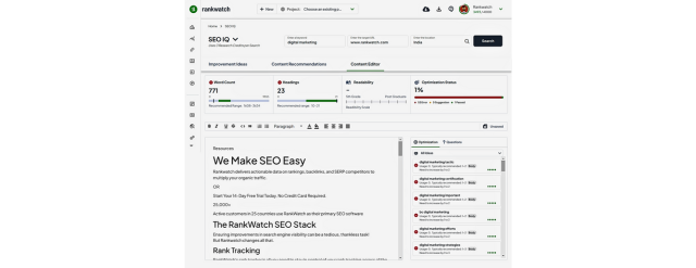 ภาพรวมตัวแก้ไขเนื้อหา SEO IQ ของ RankWatch