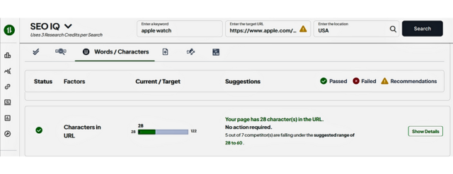 อักขระ SEO IQ ของ RankWatch ใน URL