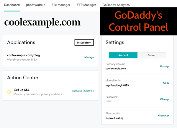 GoDaddy control panel