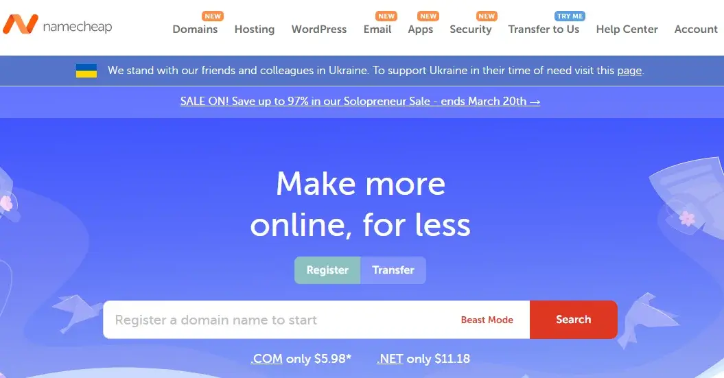 NameCheap Homepage