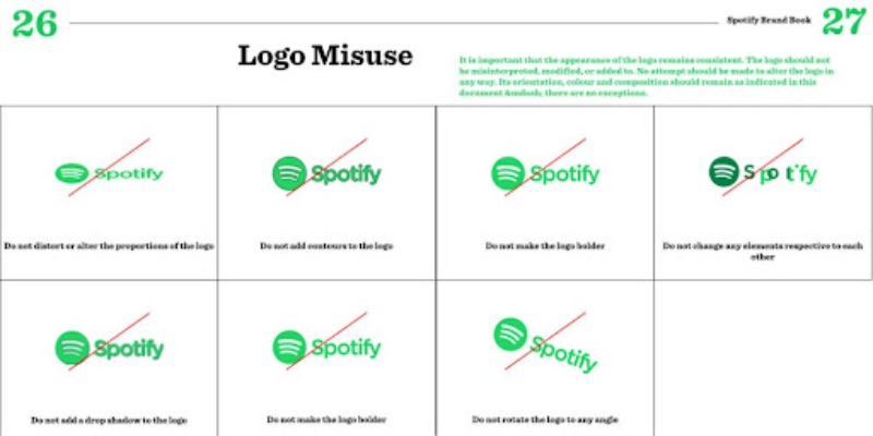 Página do manual da marca Spotify sobre o uso indevido do logotipo