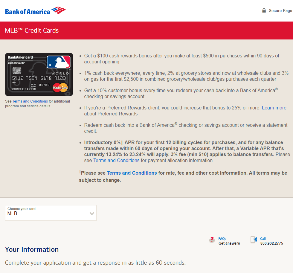 To zdjęcie pokazuje marketerom, jak Bank of America wykorzystuje stronę docelową po kliknięciu, aby generować rejestracje nowych kart kredytowych.