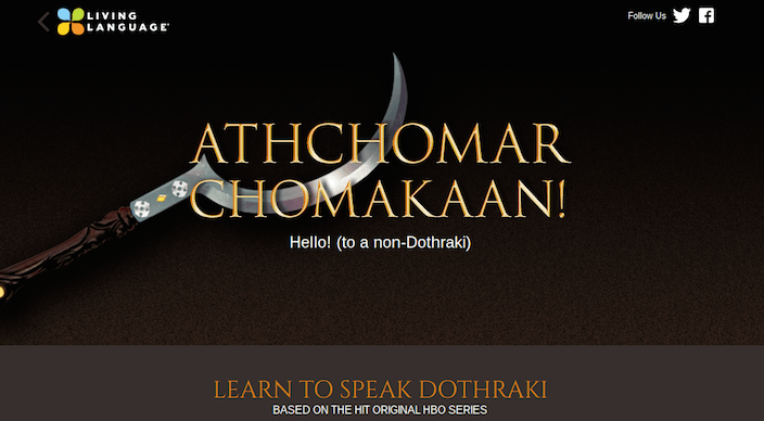 Pertunjukan gambar ini menunjukkan Bahasa Hidup menggunakan halaman penjualan yang dioptimalkan untuk menjual lebih banyak kursus cara berbicara Dothraki, bahasa di Game of Thrones.