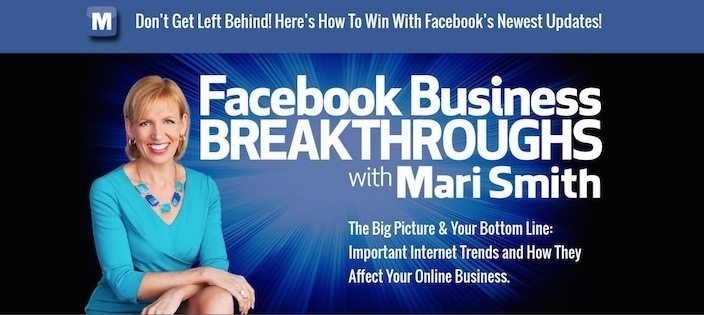 Gambar ini menunjukkan bagaimana pakar bisnis Facebook Mari Smith menggunakan halaman penjualan yang dioptimalkan untuk menjual lebih banyak kursus bisnis online miliknya.