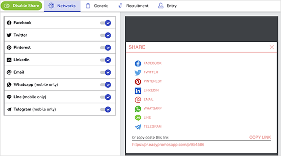 Easypromos Sharing options