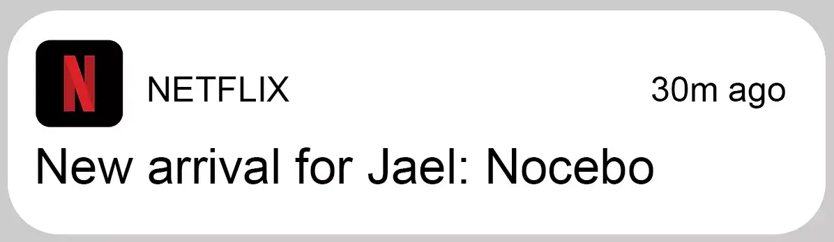 Pemberitahuan push dari Netflix dengan perpesanan yang dipersonalisasi.