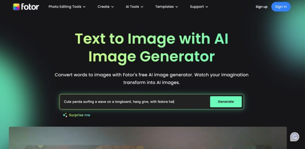 Interfață generator de imagini AI