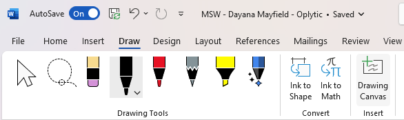 Barre d'outils de dessin de Microsoft Word